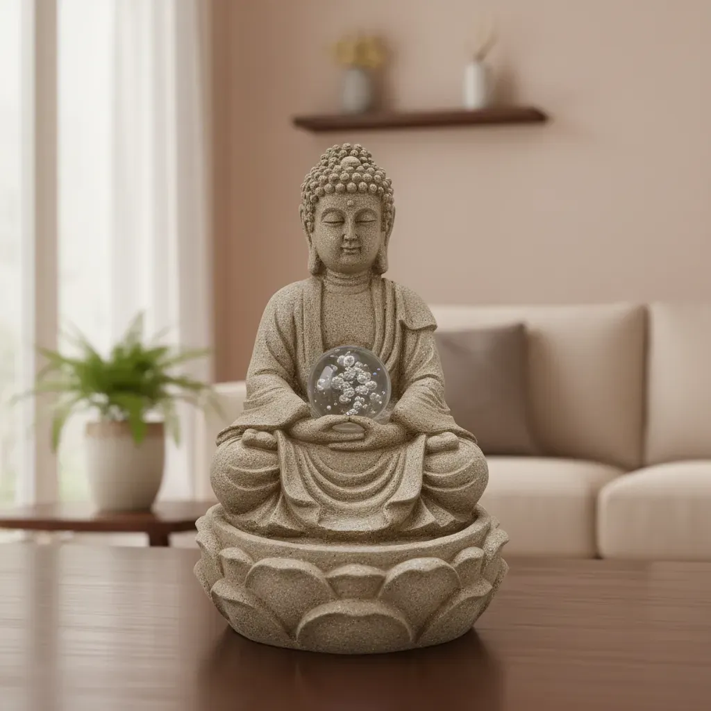 Fuente Buda Sobre Loto Con Led - Imagen 2